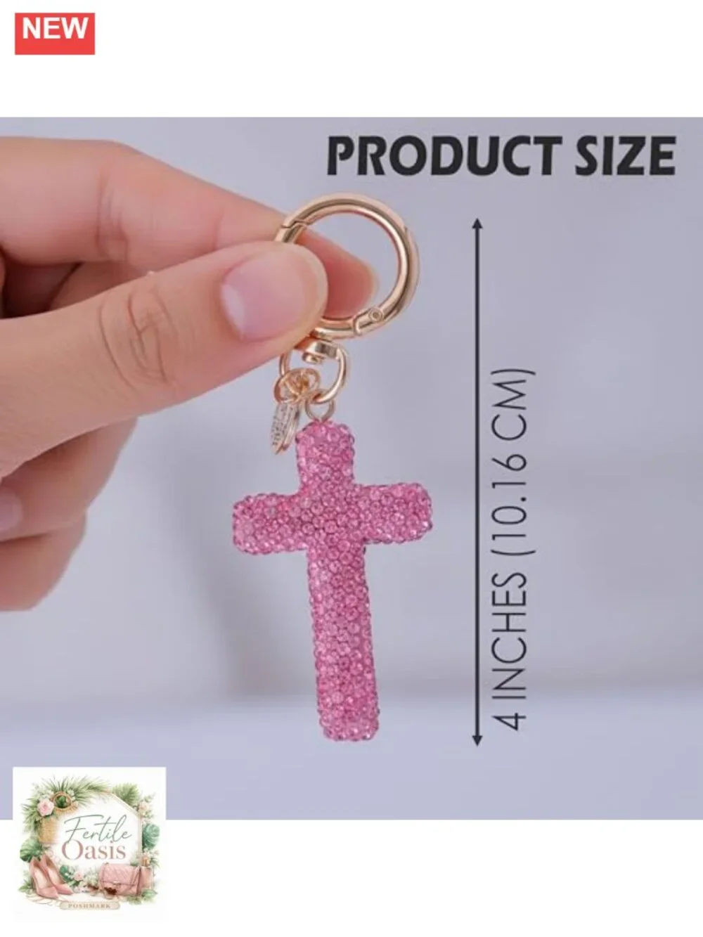 Crystal Rhinestone Cross Keychain for Handbags Purse Religious Charm